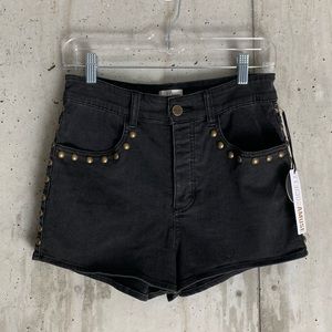 Black Denim Jean Shorts with Gold Stud Accents
